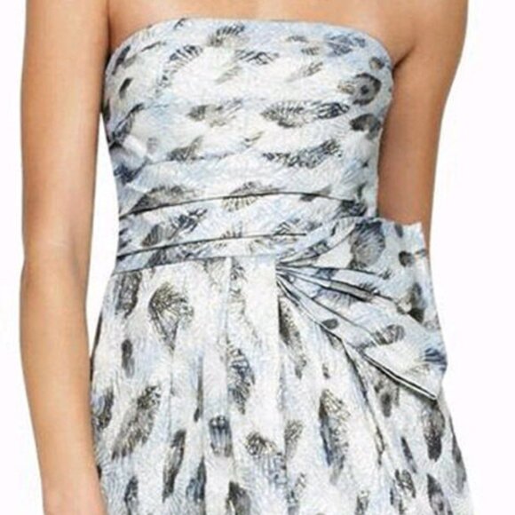 BCBG Blue and Metallic Jacquard Mini Dress With Bow Detail - Picture 9 of 10
